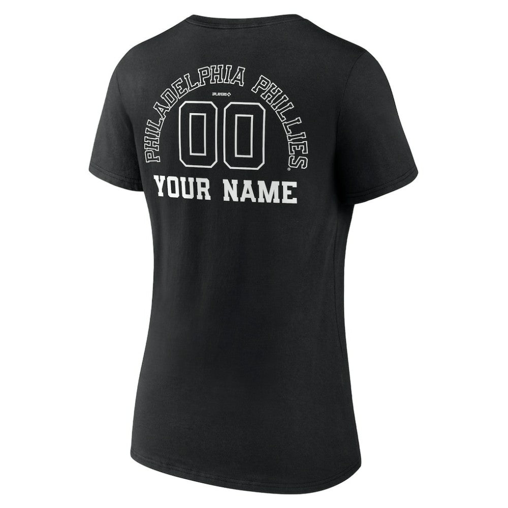Philadelphia Phillies Women's Monochrome Personalized Name & Number V-Neck T-Shirt - Black