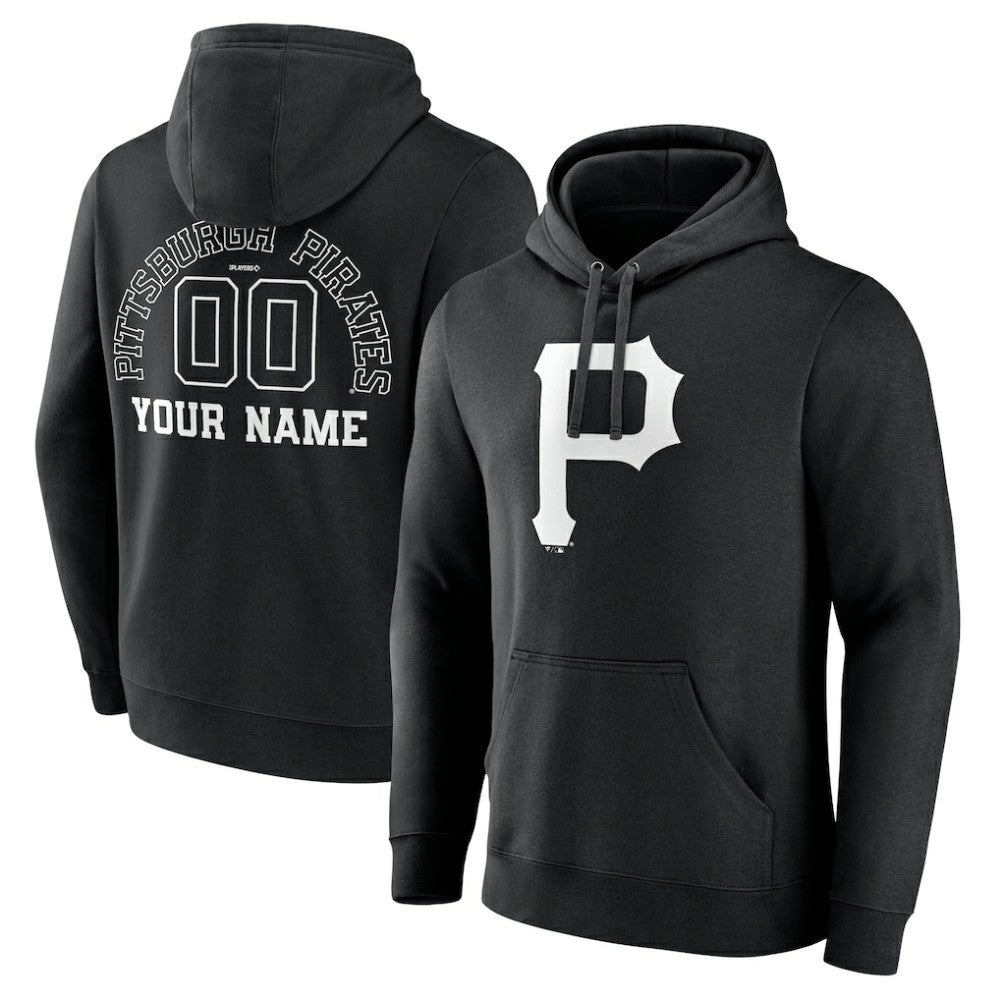 Pittsburgh Pirates Monochrome Personalized Name & Number Pullover Hoodie - Black
