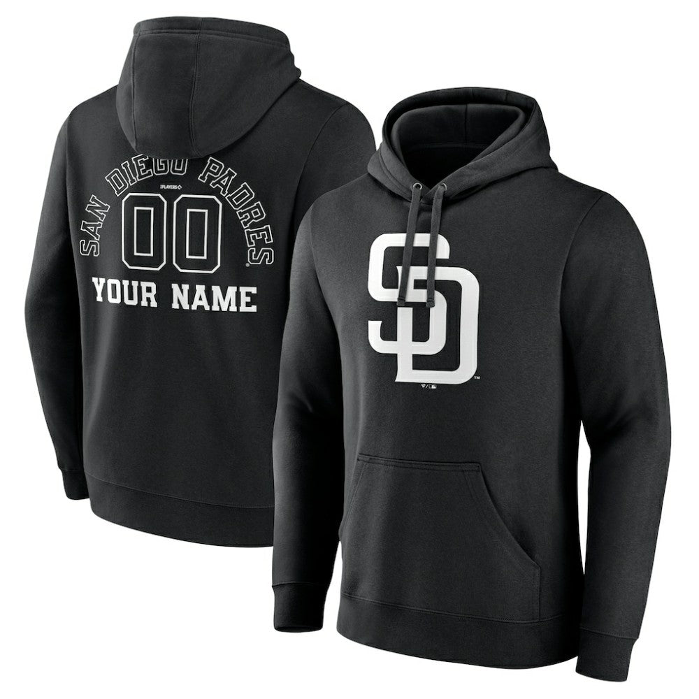San Diego Padres Monochrome Personalized Name & Number Pullover Hoodie - Black