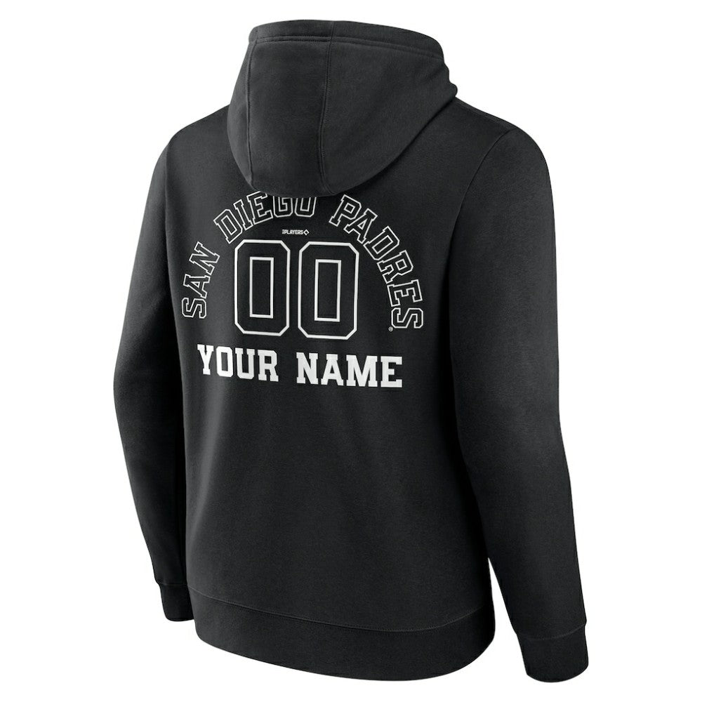 San Diego Padres Monochrome Personalized Name & Number Pullover Hoodie - Black