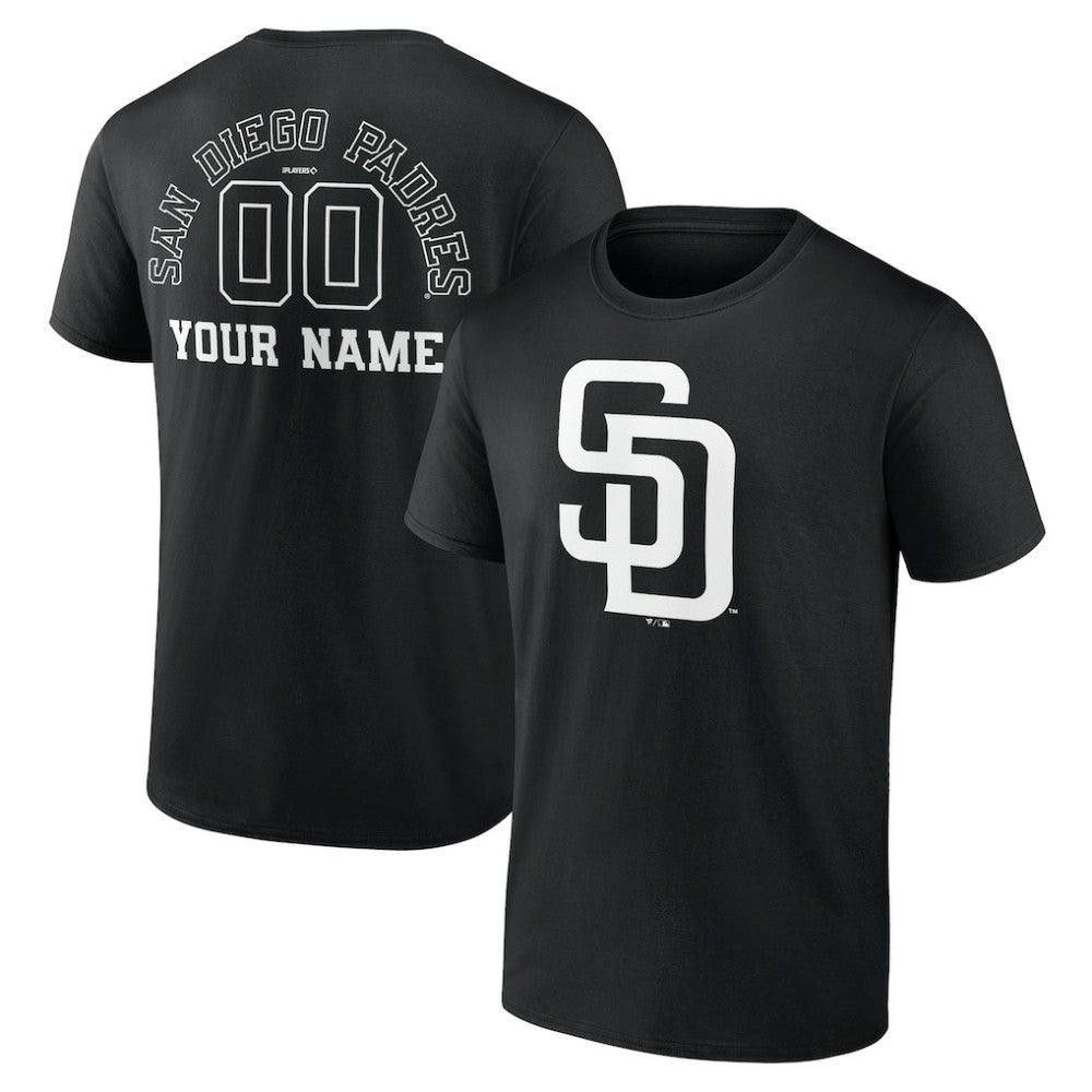 San Diego Padres Monochrome Personalized Name & Number T-Shirt - Black