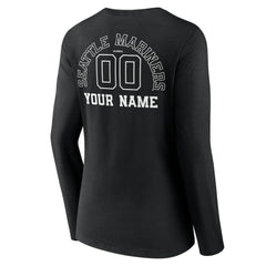 Seattle Mariners Women's Monochrome Personalized Name & Number Long Sleeve V-Neck T-Shirt - Black