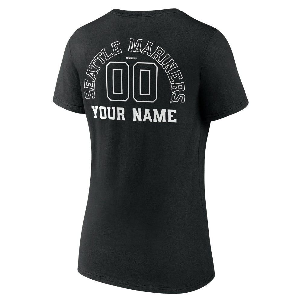 Seattle Mariners Women's Monochrome Personalized Name & Number V-Neck T-Shirt - Black