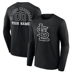 St. Louis Cardinals Monochrome Personalized Name & Number Long Sleeve T-Shirt - Black