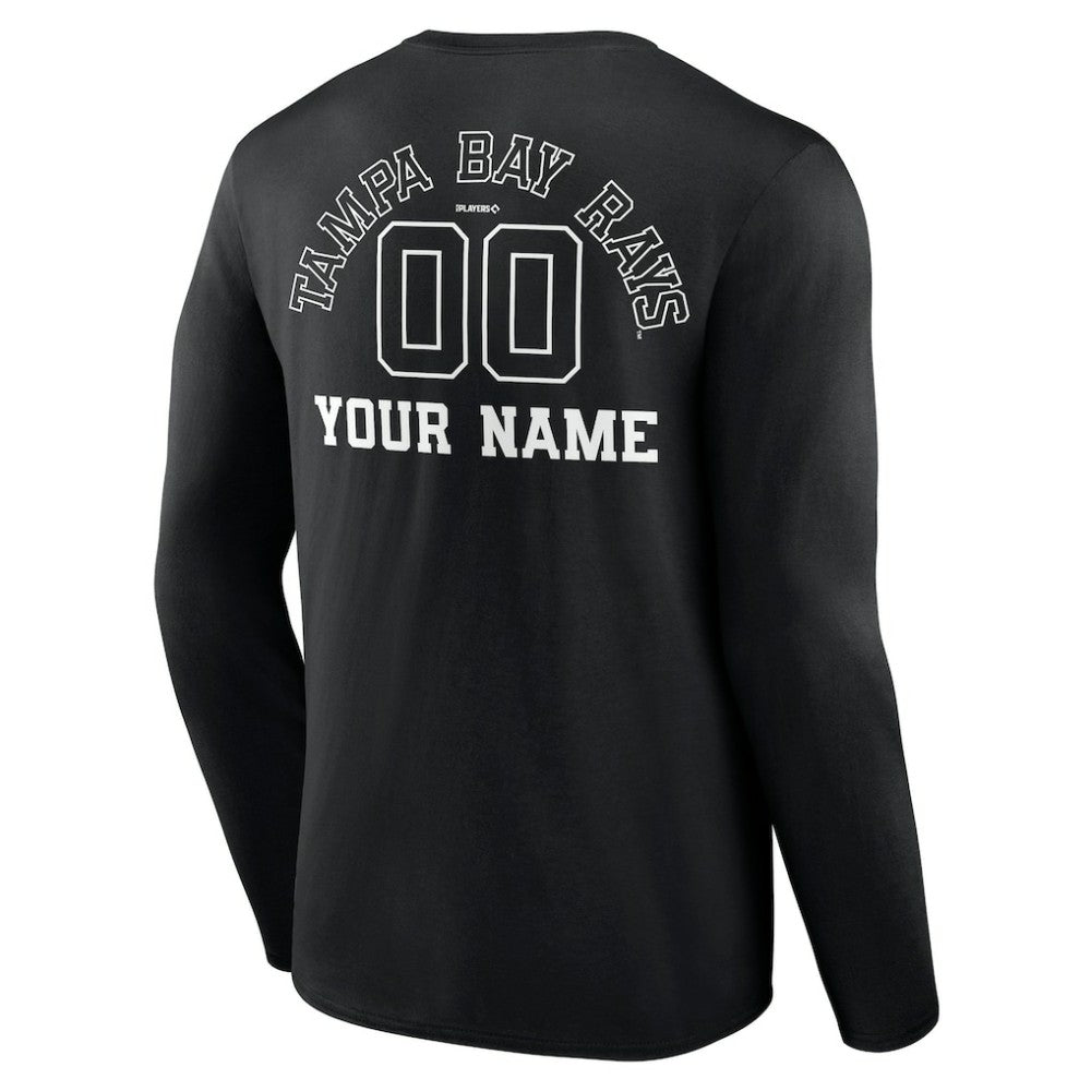 Tampa Bay Rays Monochrome Personalized Name & Number Long Sleeve T-Shirt - Black