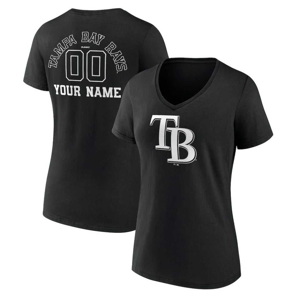 Tampa Bay Rays Women's Monochrome Personalized Name & Number V-Neck T-Shirt - Black