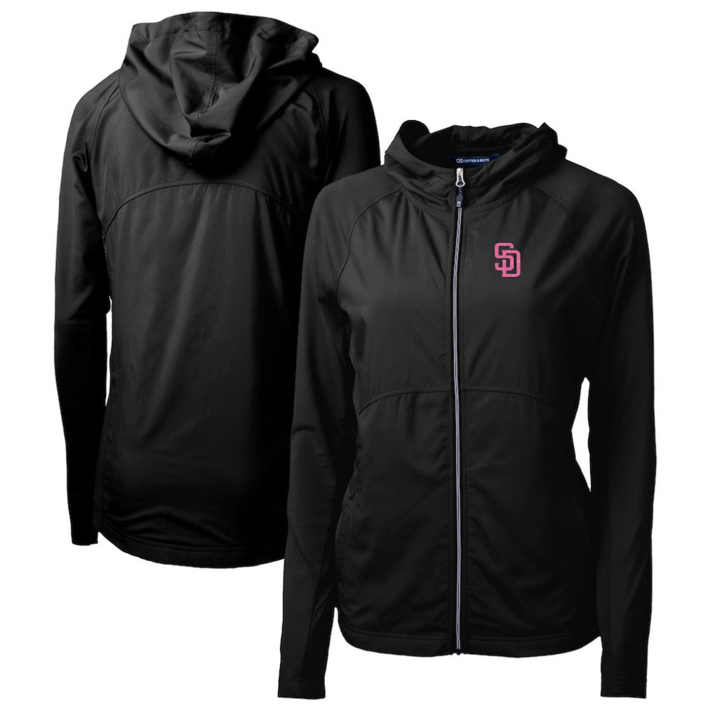 San Diego Padres Cutter & Buck Women's City Connect Adapt Eco Knit Hybrid Recycled Full-Zip Hoodie - Black