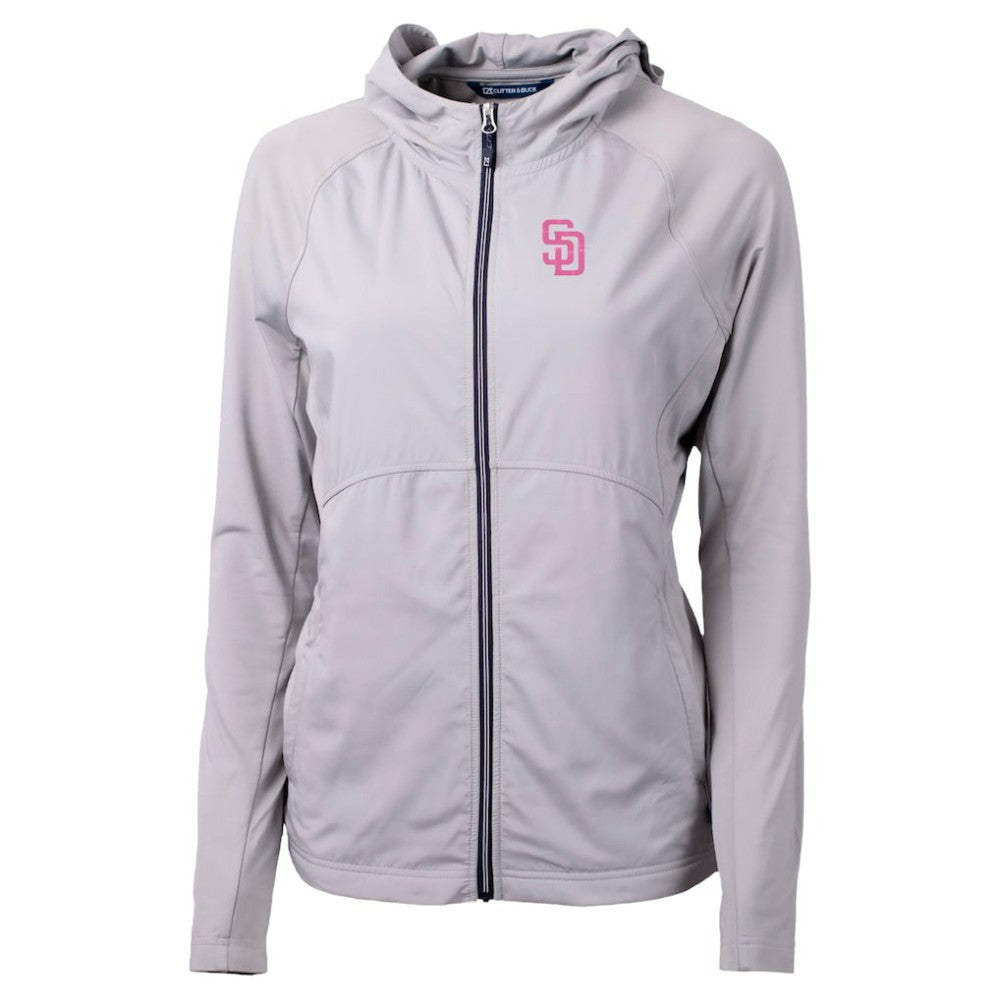San Diego Padres Cutter & Buck Women's City Connect Adapt Eco Knit Hybrid Recycled Full-Zip Hoodie - Gray
