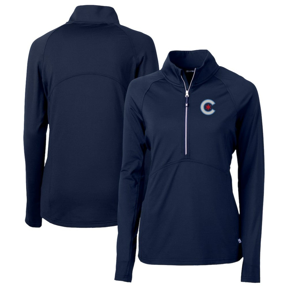 Chicago Cubs Cutter & Buck Women's City Connect Adapt Eco Knit Recycled Half-Zip Pullover Top - Navy