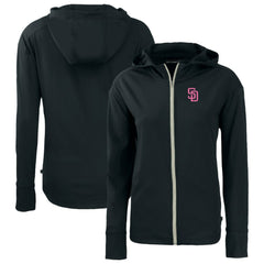 San Diego Padres Cutter & Buck Women's City Connect Daybreak Eco Recycled Full-Zip Hoodie - Black