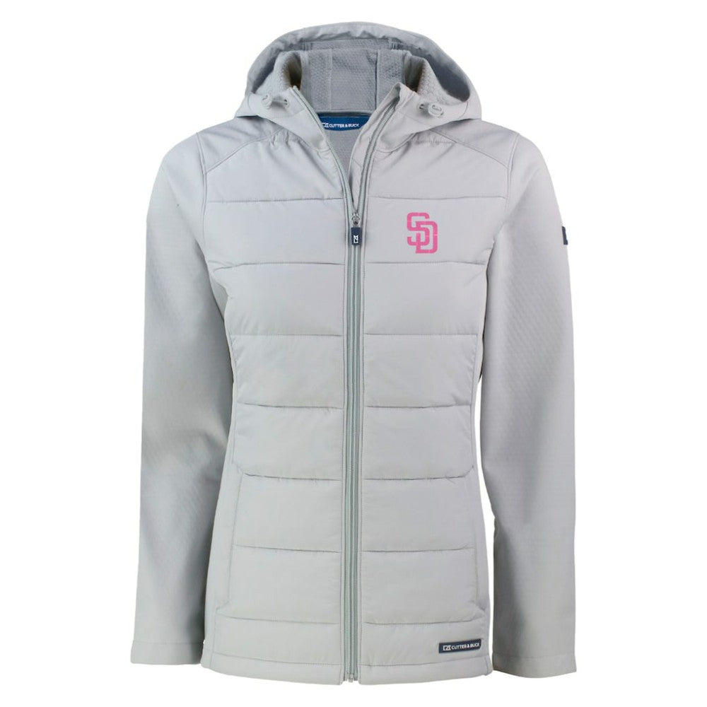 San Diego Padres Cutter & Buck Women's City Connect Evoke Hybrid Eco Softshell Recycled Full-Zip Hoodie Jacket - Gray