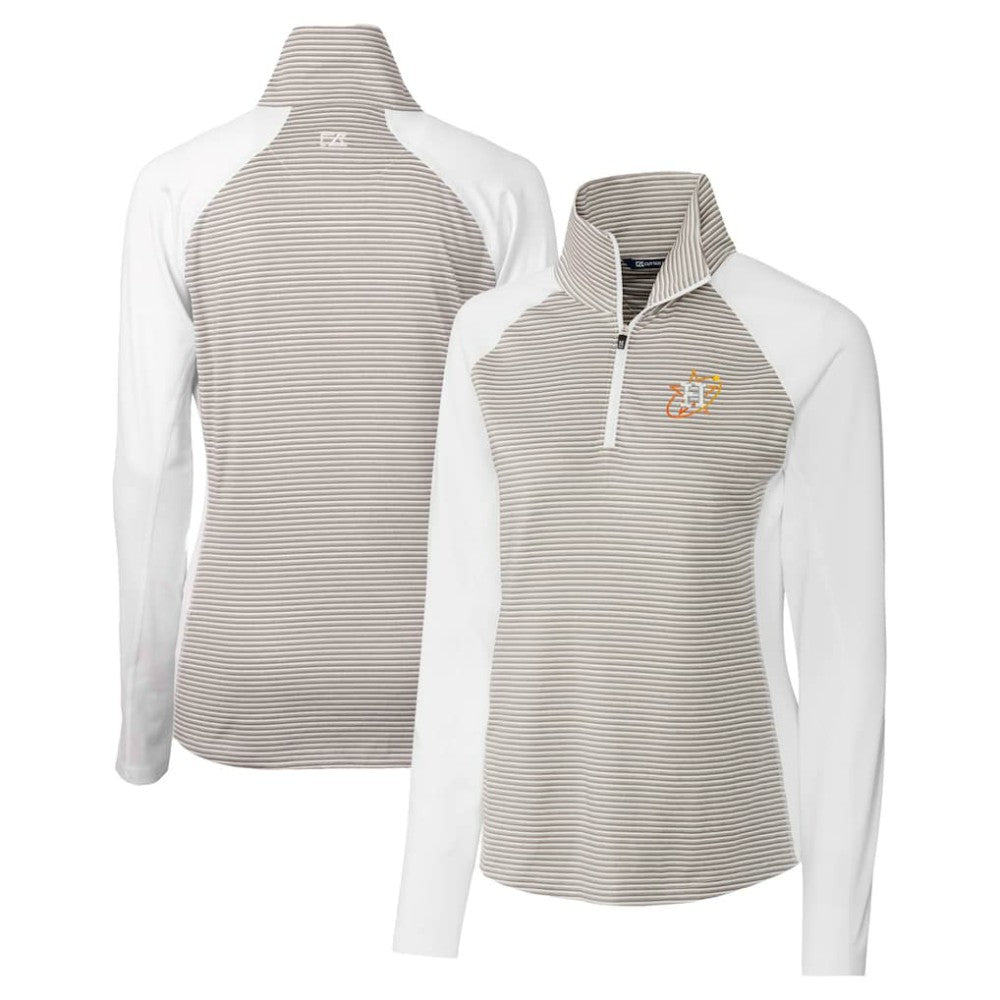 Houston Astros Cutter & Buck Women's City Connect Forge Tonal Stripe Stretch Half-Zip Pullover Top - White