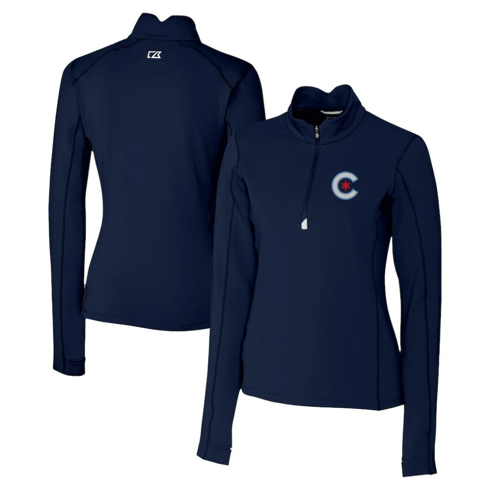 Chicago Cubs Cutter & Buck Women's City Connect Traverse Stretch Quarter-Zip Pullover Top - Navy
