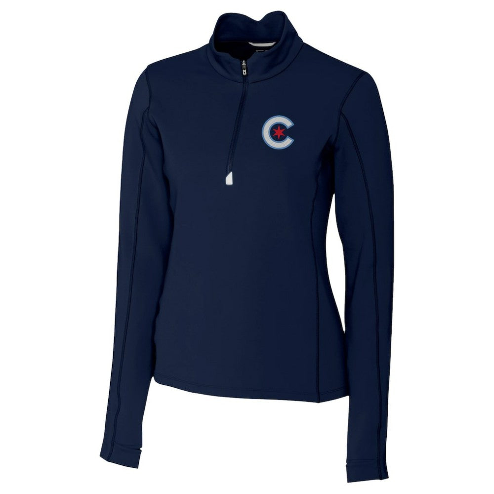 Chicago Cubs Cutter & Buck Women's City Connect Traverse Stretch Quarter-Zip Pullover Top - Navy