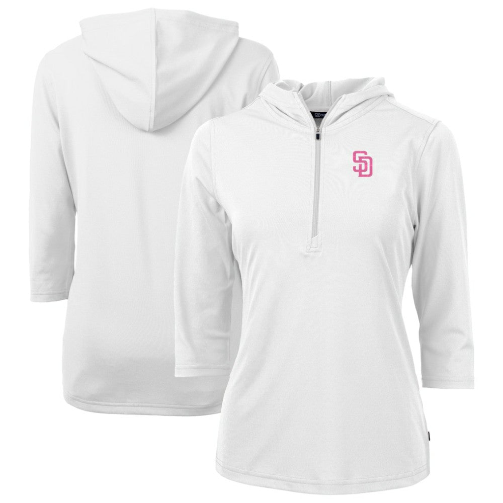 San Diego Padres Cutter & Buck Women's City Connect Virtue Eco Pique Recycled Half-Zip Pullover Hoodie - White