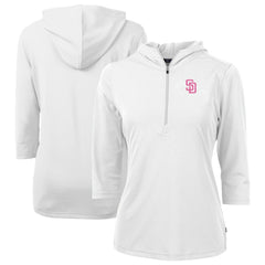 San Diego Padres Cutter & Buck Women's City Connect Virtue Eco Pique Recycled Half-Zip Pullover Hoodie - White