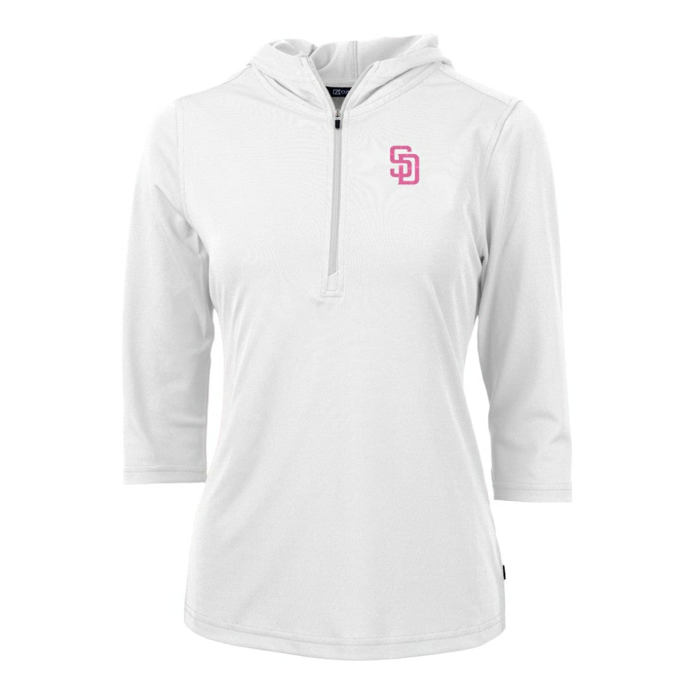 San Diego Padres Cutter & Buck Women's City Connect Virtue Eco Pique Recycled Half-Zip Pullover Hoodie - White