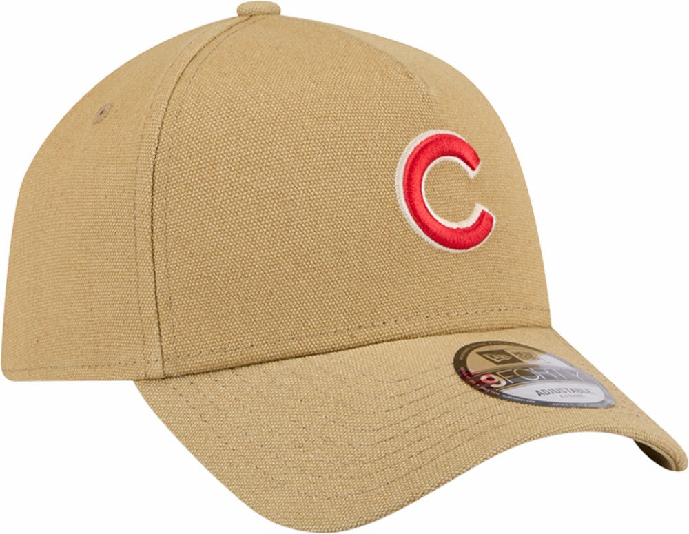 Chicago Cubs Logo Essentials 9FORTY A-Frame Adjustable Hat - Khaki | New Era