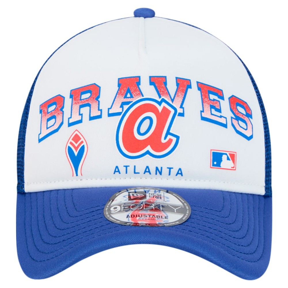 Atlanta Braves Retro Wordmark 9FORTY A-Frame Trucker Adjustable Hat - White | New Era
