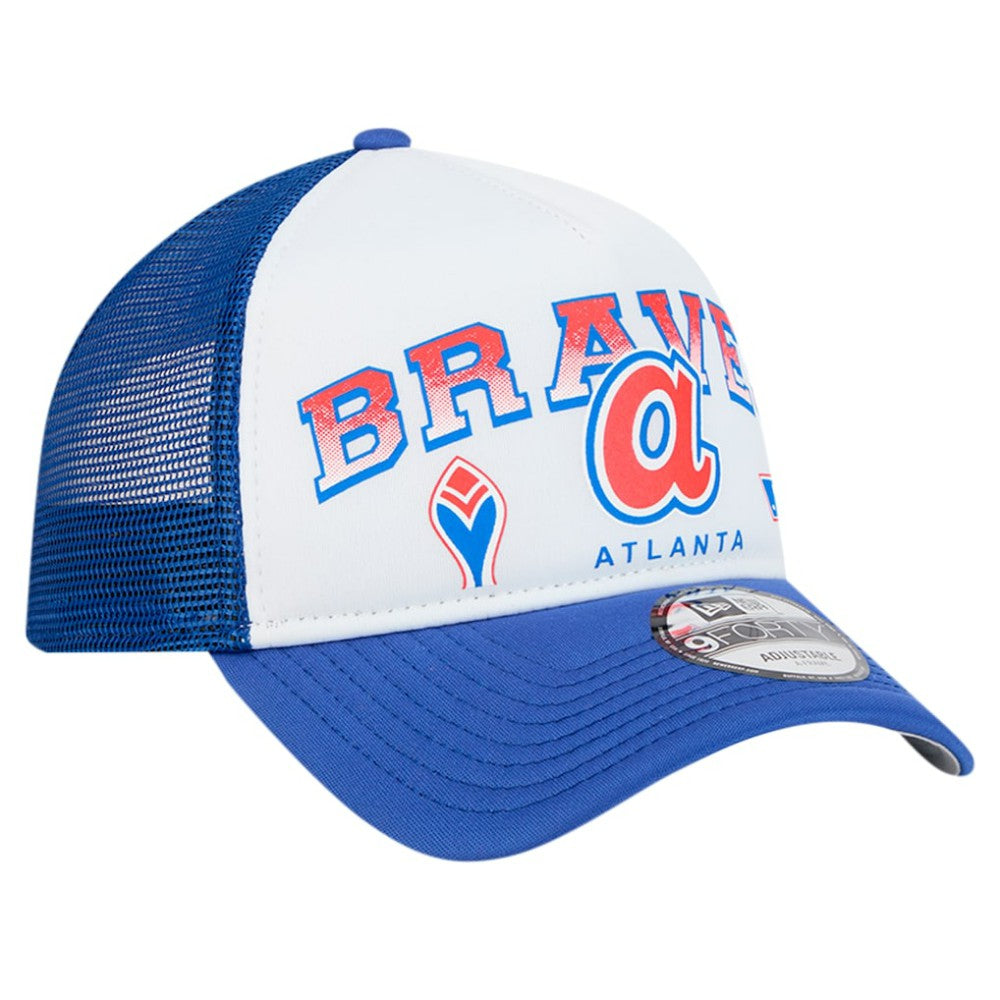 Atlanta Braves Retro Wordmark 9FORTY A-Frame Trucker Adjustable Hat - White | New Era