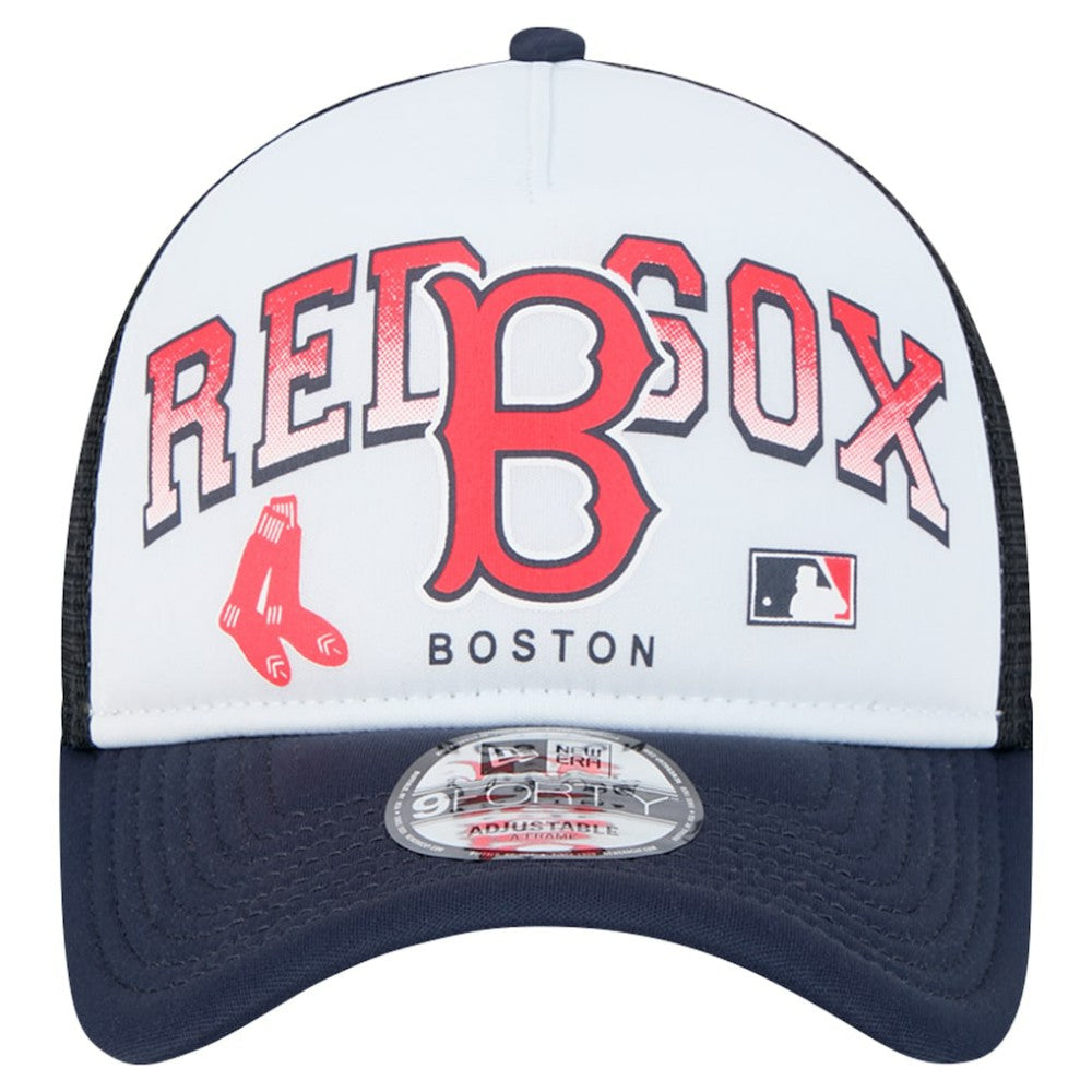 Boston Red Sox Retro Wordmark 9FORTY A-Frame Trucker Adjustable Hat - White | New Era