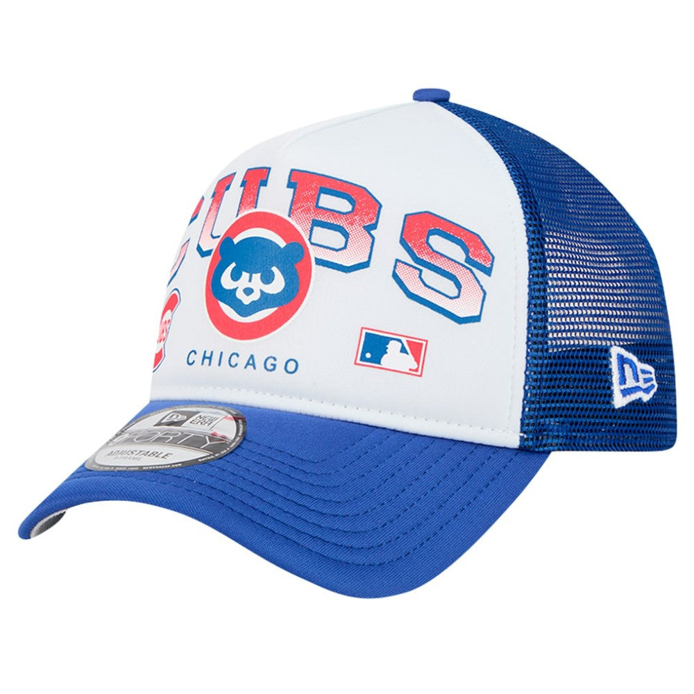 Chicago Cubs Retro Wordmark 9FORTY A-Frame Trucker Adjustable Hat - White | New Era