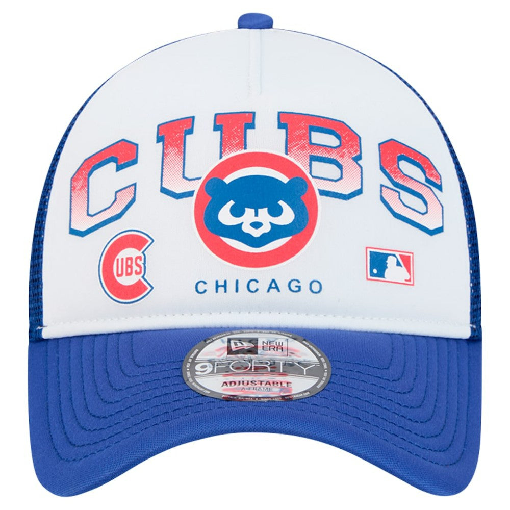 Chicago Cubs Retro Wordmark 9FORTY A-Frame Trucker Adjustable Hat - White | New Era