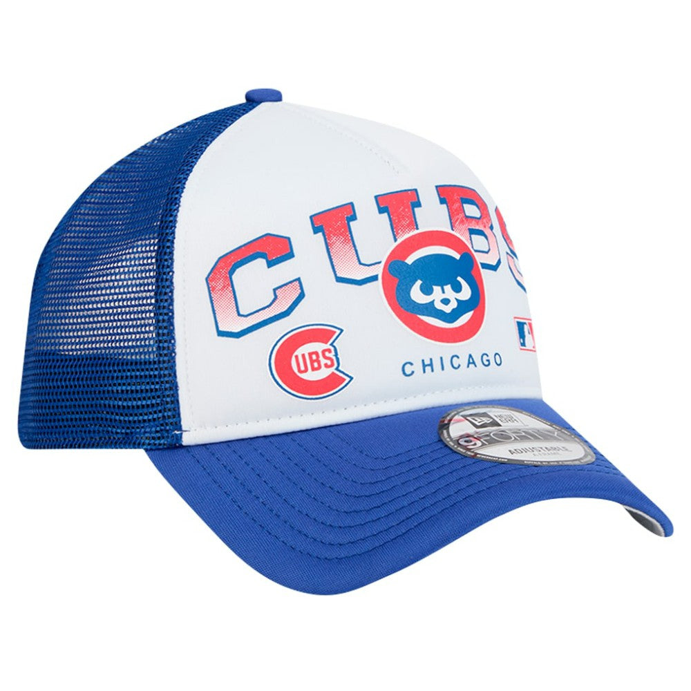 Chicago Cubs Retro Wordmark 9FORTY A-Frame Trucker Adjustable Hat - White | New Era