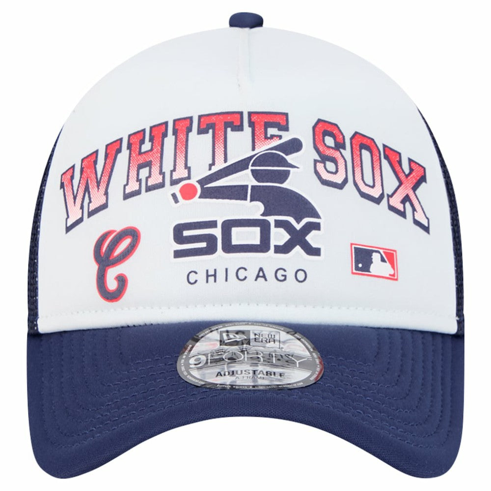 Chicago White Sox Retro Wordmark 9FORTY A-Frame Trucker Adjustable Hat - White | New Era