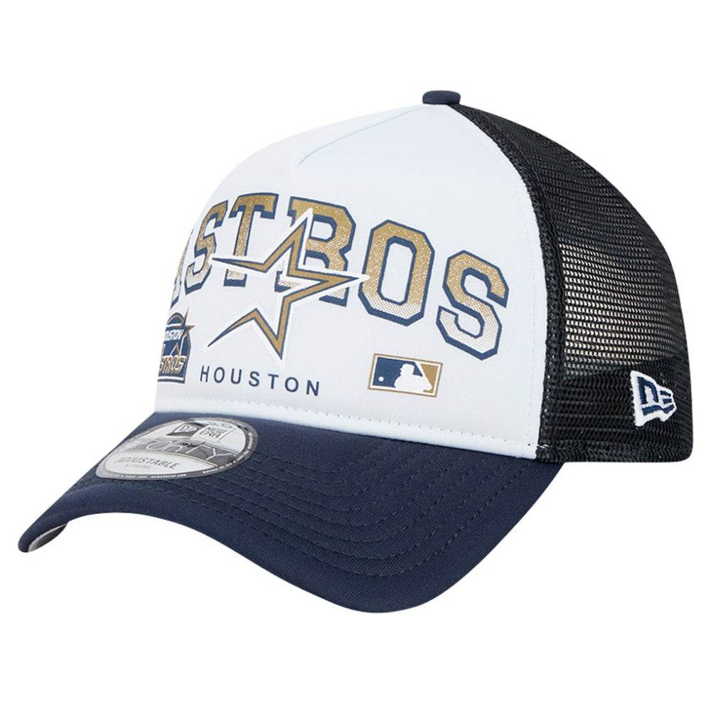 Houston Astros Retro Wordmark 9FORTY A-Frame Trucker Adjustable Hat - White | New Era