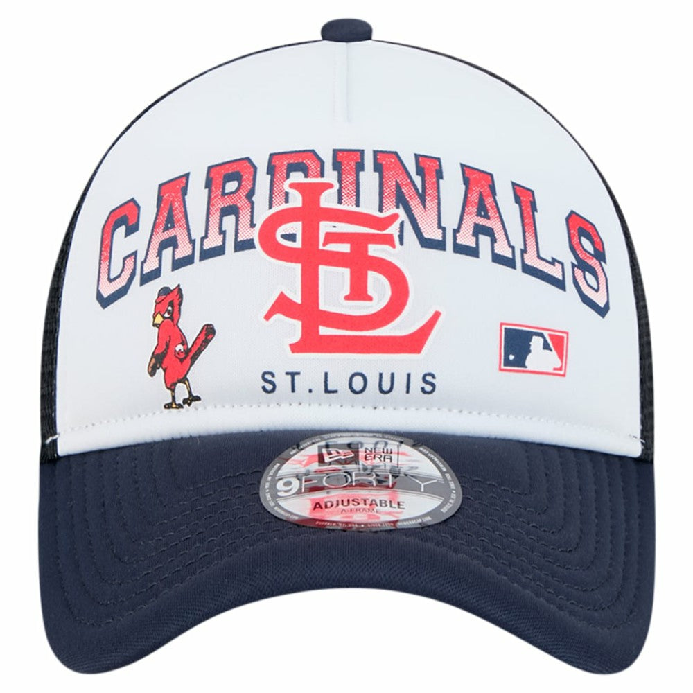 St. Louis Cardinals Retro Wordmark 9FORTY A-Frame Trucker Adjustable Hat - White | New Era