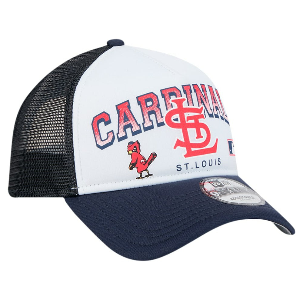 St. Louis Cardinals Retro Wordmark 9FORTY A-Frame Trucker Adjustable Hat - White | New Era