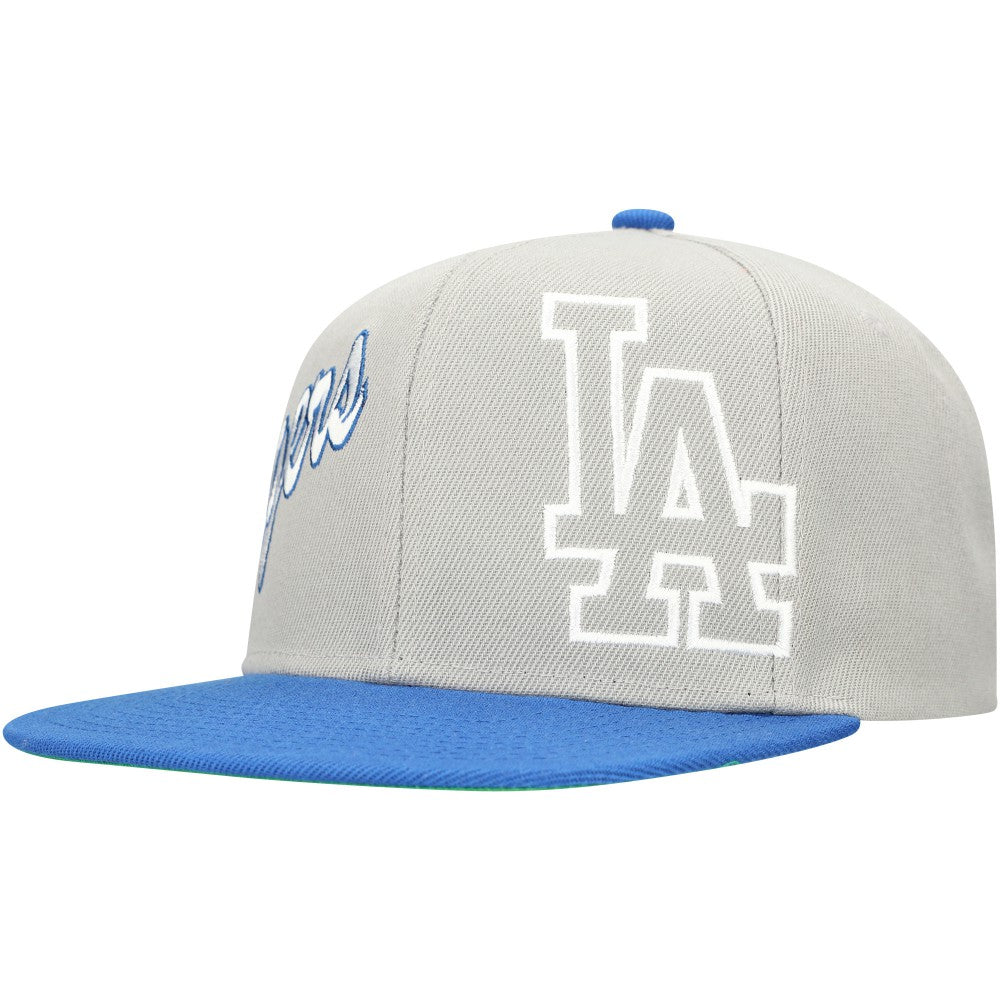 Los Angeles Dodgers Knock Out Panel Snapback Hat - Gray/Royal | Mitchell & Ness