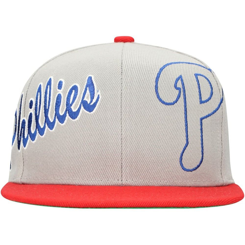 Philadelphia Phillies Knock Out Panel Snapback Hat - Gray | Mitchell & Ness