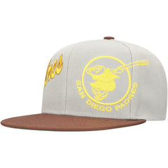 San Diego Padres Knock Out Panel Snapback Hat - Gray/Brown | Mitchell & Ness