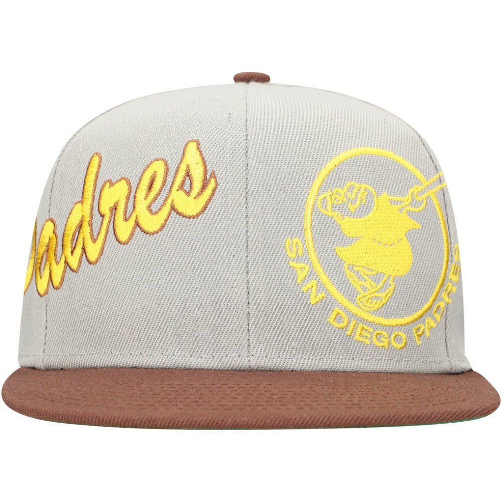 San Diego Padres Knock Out Panel Snapback Hat - Gray/Brown | Mitchell & Ness