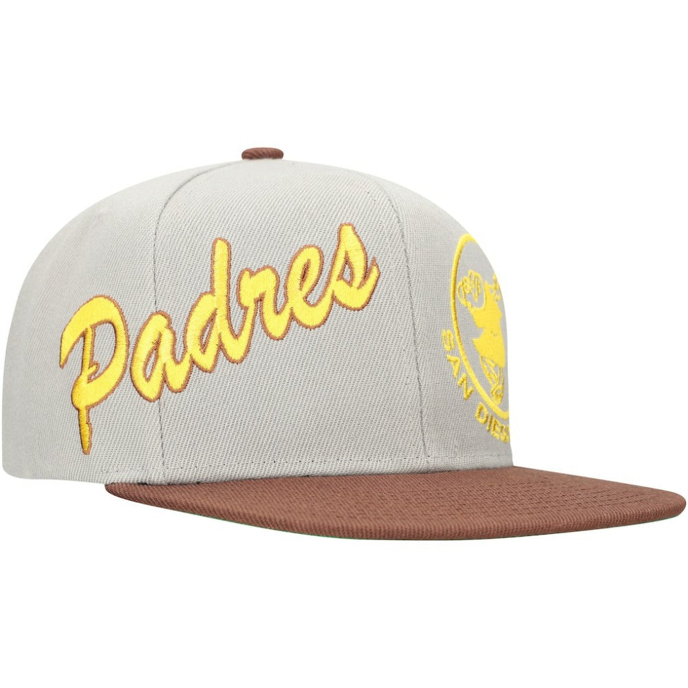 San Diego Padres Knock Out Panel Snapback Hat - Gray/Brown | Mitchell & Ness