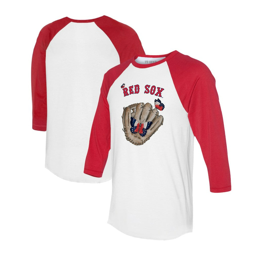 Boston Red Sox Tiny Turnip Unisex Butterfly Glove 3/4-Sleeve Raglan T-Shirt - White/Red
