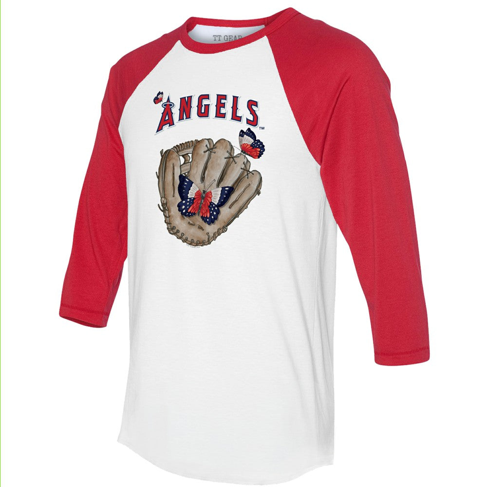 Los Angeles Angels Tiny Turnip Unisex Butterfly Glove 3/4-Sleeve Raglan T-Shirt - White/Red