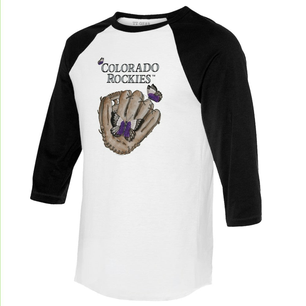 Colorado Rockies Tiny Turnip Unisex Butterfly Glove 3/4-Sleeve Raglan T-Shirt - White/Black