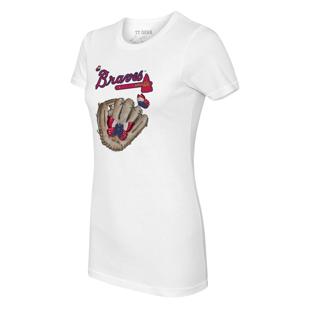 Atlanta Braves Tiny Turnip Women's Butterfly Glove T-Shirt - White