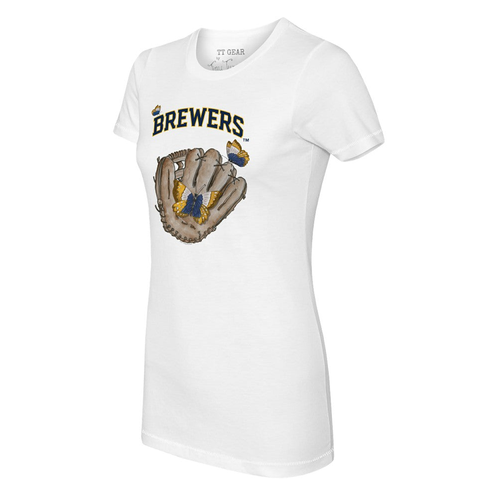 Milwaukee Brewers Tiny Turnip Women's Butterfly Glove T-Shirt - White