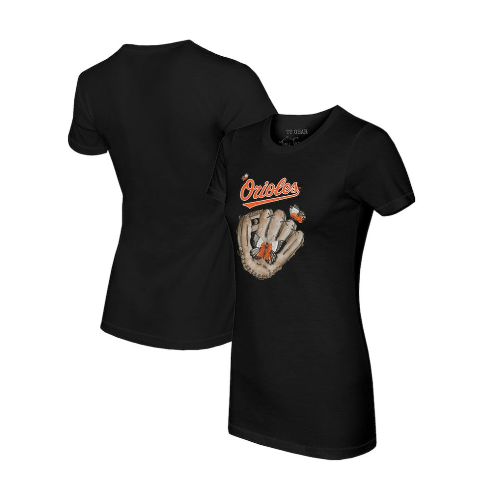 Baltimore Orioles Tiny Turnip Women's Butterfly Glove T-Shirt - Black
