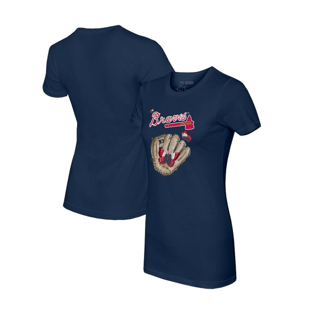 Atlanta Braves Tiny Turnip Women's Butterfly Glove T-Shirt - Navy