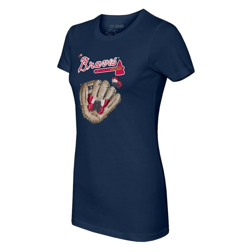Atlanta Braves Tiny Turnip Women's Butterfly Glove T-Shirt - Navy