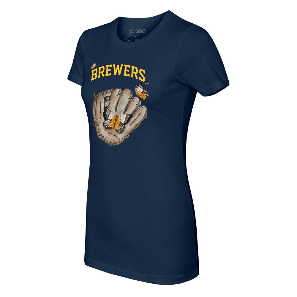 Milwaukee Brewers Tiny Turnip Women's Butterfly Glove T-Shirt - Navy