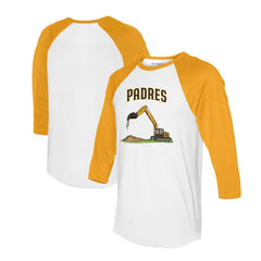 San Diego Padres Tiny Turnip Unisex Excavator 3/4-Sleeve Raglan T-Shirt - White/Gold