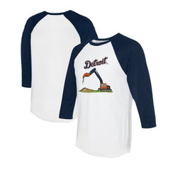 Detroit Tigers Tiny Turnip Unisex Excavator 3/4-Sleeve Raglan T-Shirt - White/Navy