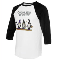 Colorado Rockies Tiny Turnip Unisex Gnomes 3/4-Sleeve Raglan T-Shirt - White/Black