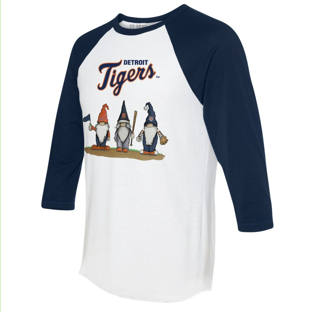 Detroit Tigers Tiny Turnip Unisex Gnomes 3/4-Sleeve Raglan T-Shirt - White/Navy